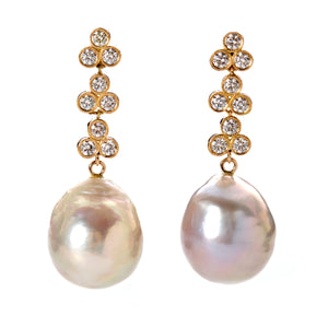 Three Jewels Drop Earrings with Pearls