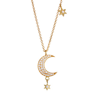 Moon And Stars | Diamond Moon Necklace